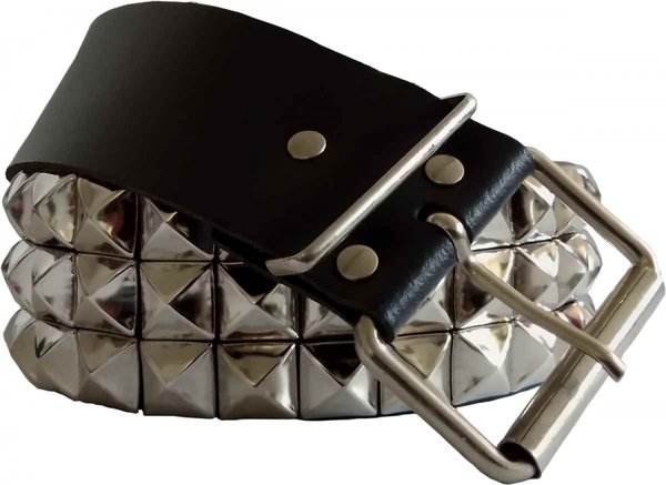 Rivet belt: 3 rows of pyramid rivets - black