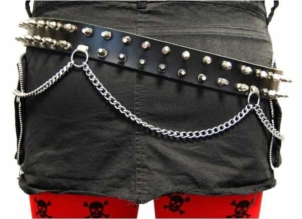 Rivet belt: 2 rows killer rivets with chain, black