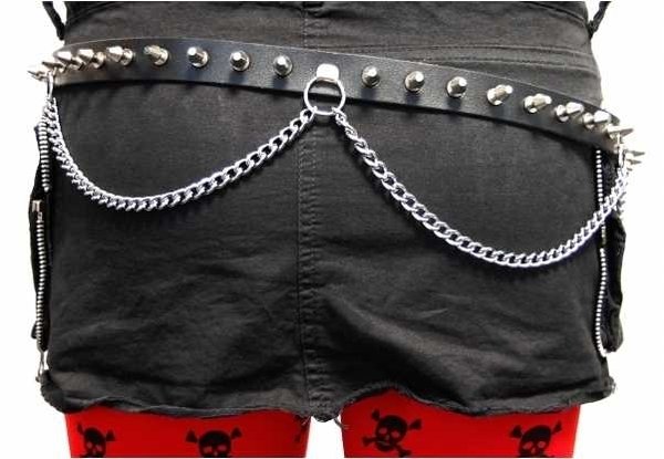 Rivet belt: 1 row killer rivets with chain, black