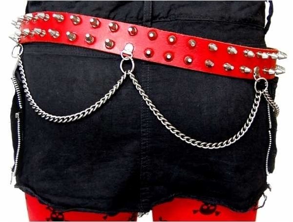 Rivet belt: 2 row killer rivets with chain, red