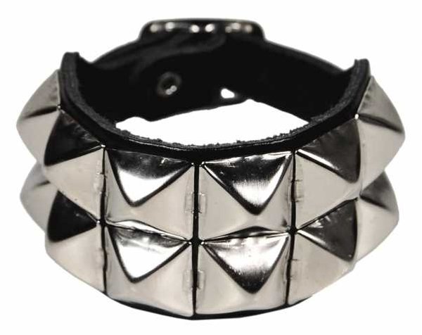 Rivet bracelet: 2-rows pyramid rivets bracelet - black