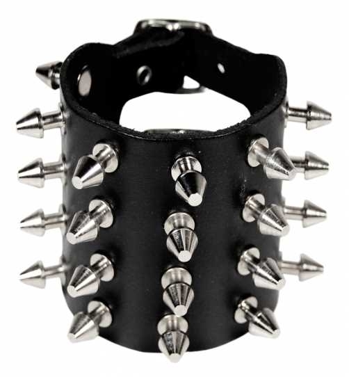 Rivet bracelet: 4-row leather bracelet with killer rivets - black
