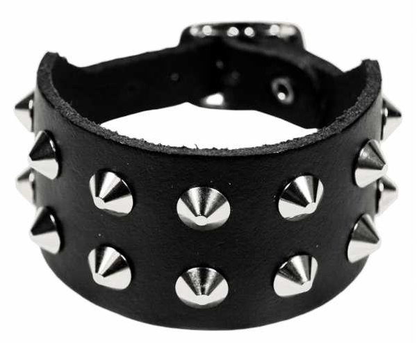 Rivet bracelet: 2-row leather bracelet with pointed rivets, black