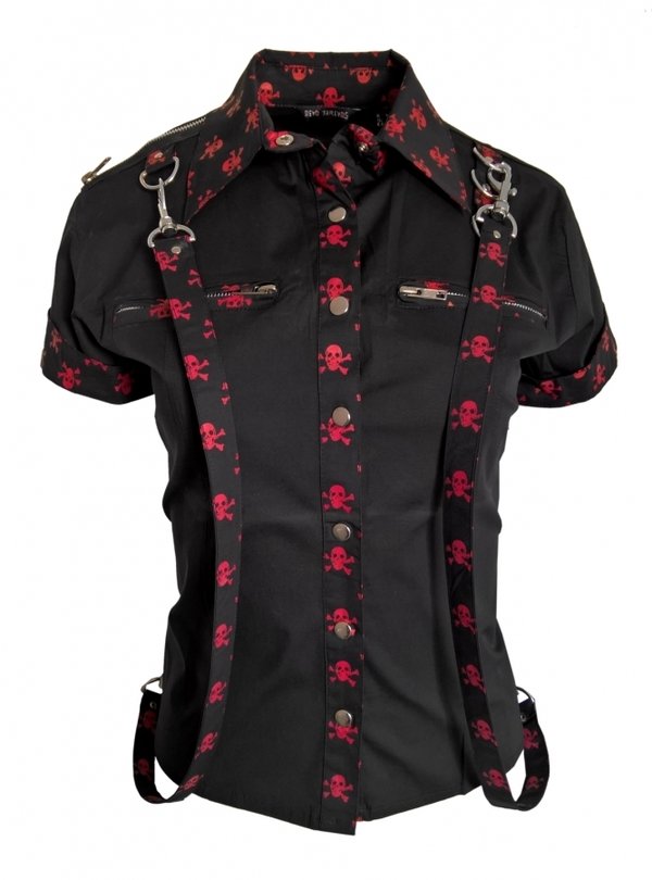 Bluse: Rote Totenköpfe - Punkrave Shirt