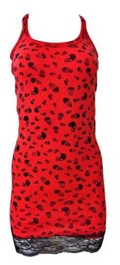 Dress: Rockabella Skulls Red - Rockabilly / Punk
