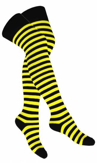 Over Knee Socken: Schwarz Gelb Gestreift