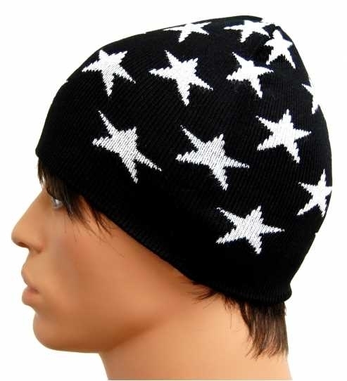 Mütze: Schwarz - Weiße Sterne