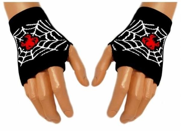 Handstulpen: Schwarz - Red Spider Web