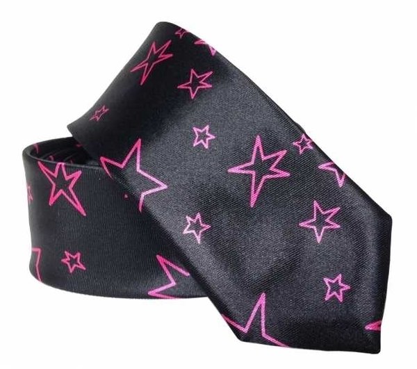 Krawatte: Schwarz mit Pinken Sternen