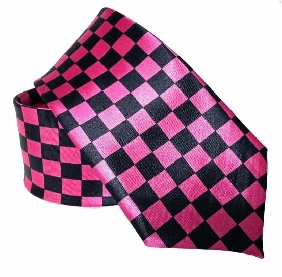 Tie: Black Pink Chess Pattern - Checkered