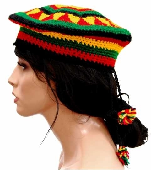 Mütze: Rasta  - Bommeln 2 - Dreadlock Mütze Jamaika - Rastafari