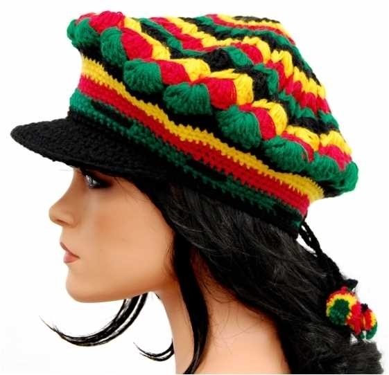 Mütze: Rasta Cap mit Schild und Bommel - The Jammin - Jamaika - Dreadlock Mütze - Rastafari