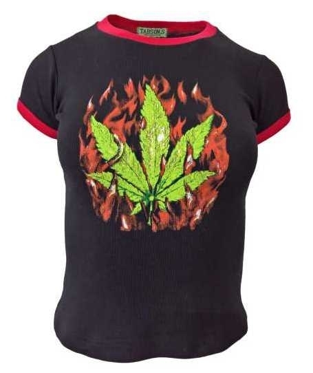 T-Shirt: Schwarz / Rot - Hanf Flamme - Cannabis