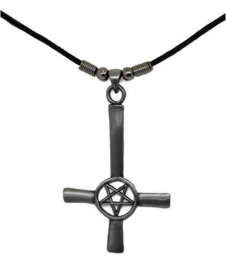 Halskette mit Antichrist Kreuz und Drudenfuß Pentagramm Symbolik
