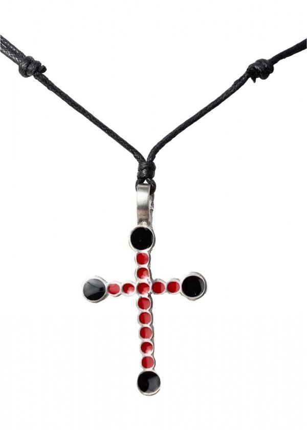 Halskette mit rot-schwarzem Kreuz