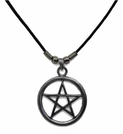 Necklace Pentagram - rund - metallisch - grau