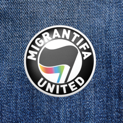 Migrantifa United - White / Black / Rainbow - 2.3 cm - Badge / Button / Pin