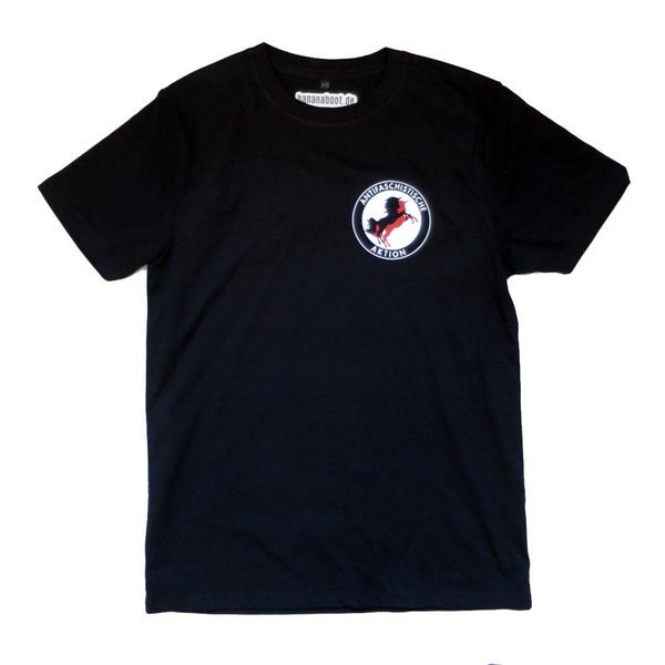 T-Shirt: ANTIFASCHISTISCHE AKTION - unicorn chest logo - black - unisex